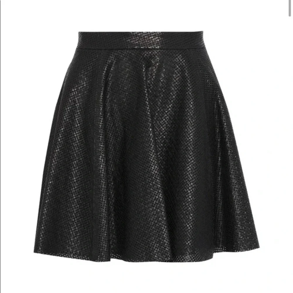 NWT Alice + Olivia Black Blaise Perforated Leather Lambskin Skirt 12
